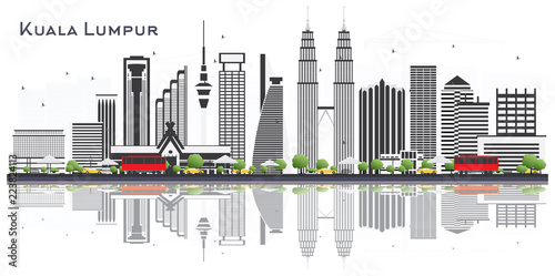Photography Kuala Lumpur Malaysia City Skyline with Gray Buildings Isolated on White Background
