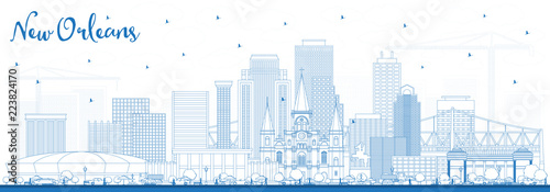 Obraz na płótnie Outline New Orleans Louisiana City Skyline with Blue Buildings.