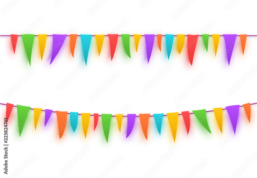 Celebrate bunting flags colorful garland isolated on white background