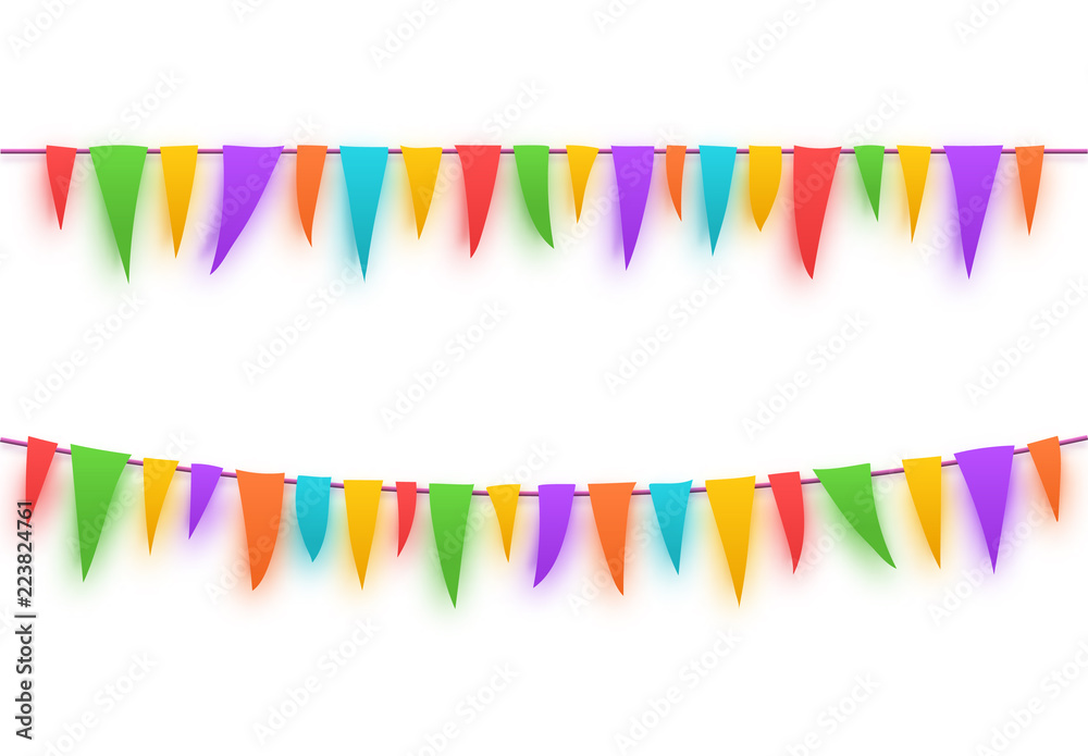 Celebrate bunting flags colorful garland isolated on white background Celebrate bunting flags colorful garland isolated on white background