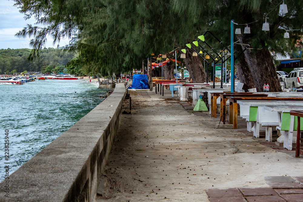 Looking down the boardwalk in Rawai Phuket, Thailand