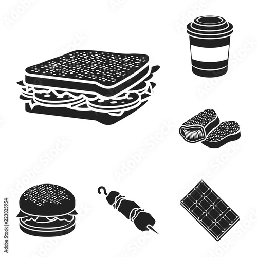 Fast food black icons in set collection for design.Food from semi-finished products vector symbol stock web illustration.