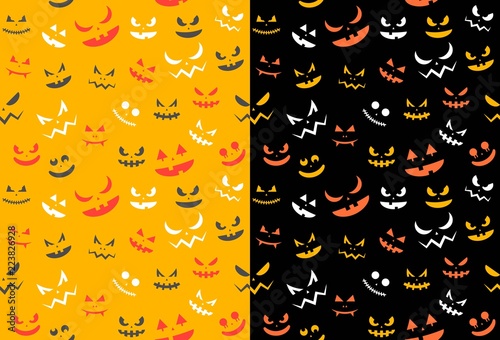 Spooky halloween ghost face, seamless pattern flat design