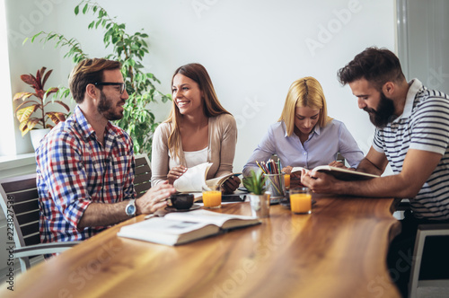 Group of students study at home. Learning and preparing for university exam.