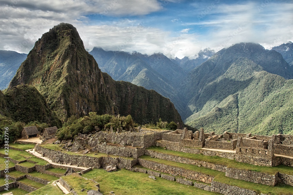 Machu Picchu, Peru. The ancient Inca city, located on Peru at the mountain an altitude of 2,450 metersl, dominating the valley of the Urubamba River. Awarded of the New Wonder of the World.