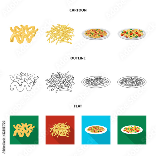 Vector illustration of pasta and carbohydrate symbol. Set of pasta and macaroni stock symbol for web.