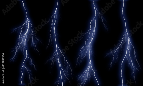 Obraz na płótnie Some different lightning bolts isolated on black