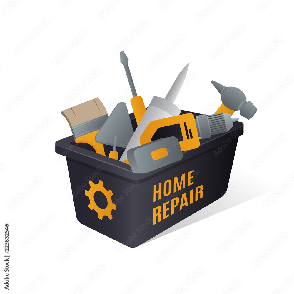 Box with tools logo concept. Instruments for repair. Vector illustration. Box with tools logo concept. Instruments for repair. Vector illustration.