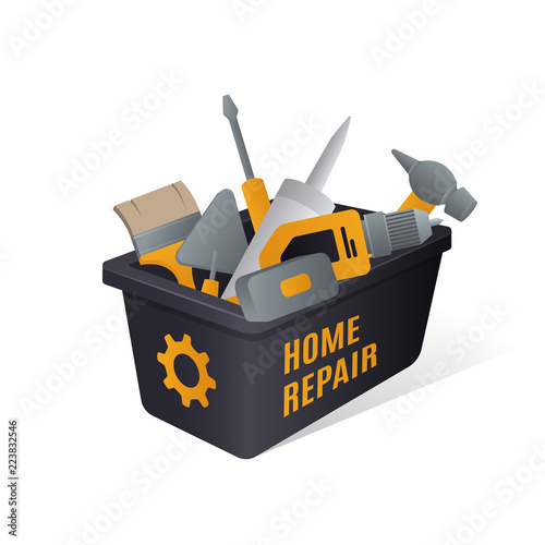 Box with tools logo concept. Instruments for repair. Vector illustration.