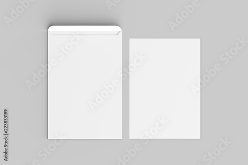 C4 envelope mock up isolated on soft gray background. 3D illustration © Salih