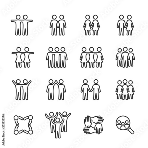 Vector image set of friends and friendship line icons.