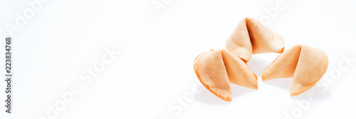 Three surprise fortune cookies isolated on white background