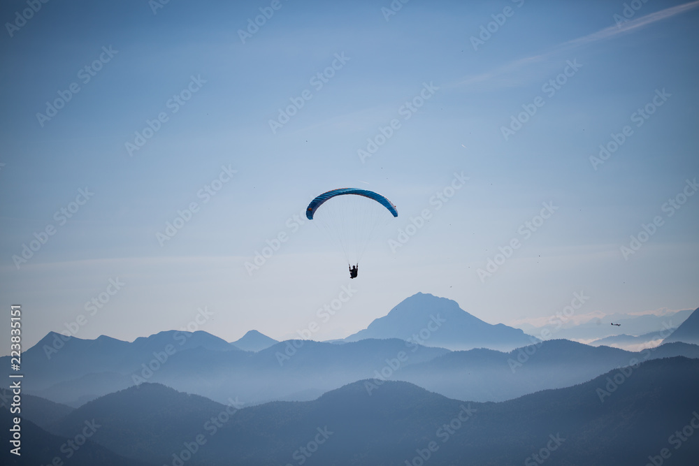 Paragliders At Brauneck, Lenggries, Blue Sky Stock Photo | Adobe Stock