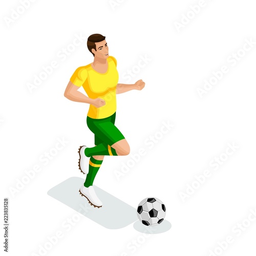 Isometric a man plays football, training, running, ball, preparation for the match. Football match © elizaliv
