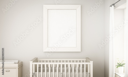 mockup of a white frame on unisex baby room