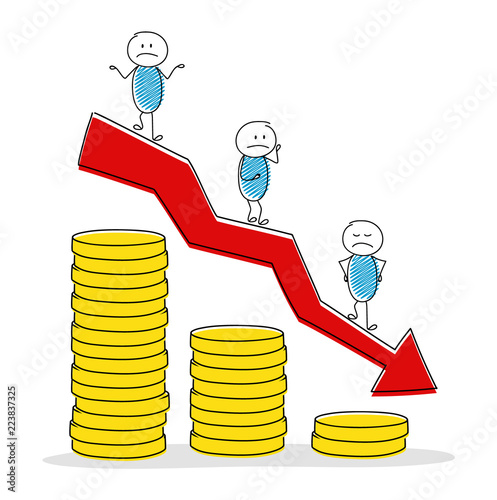 Business concept with hand drawn stickman and coin stack graph. Vector.