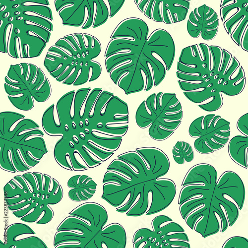 Summer background with tropical leaves. Vector.