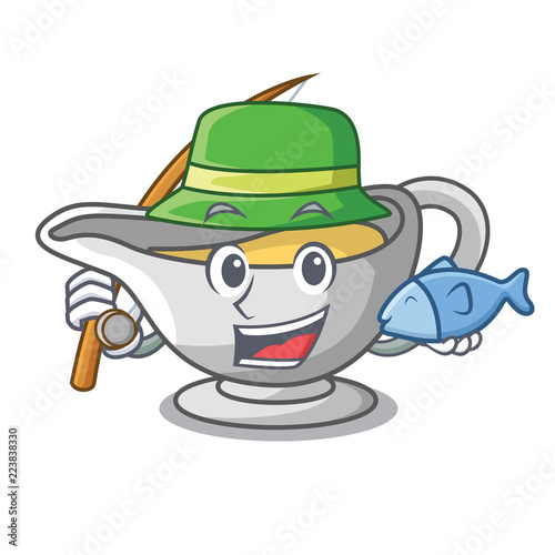 Fishing cartoon sauce boat with turkey gravy