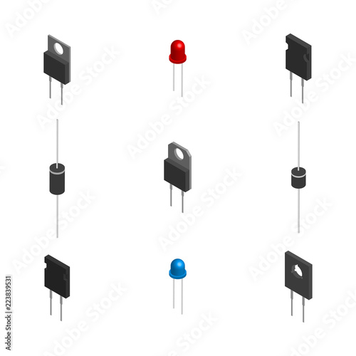 Set of different 3D electronic components , vector illustration.