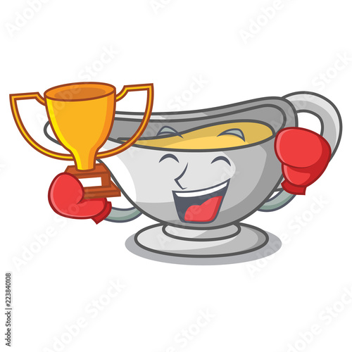 Boxing winner cartoon sauce boat with cream sauce