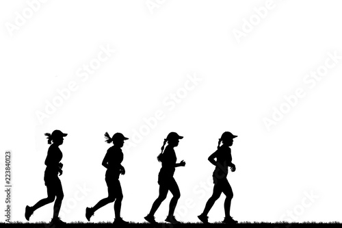 Silhouette  lady  running  on white background