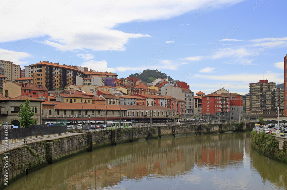 embankment of river Nervion in city Bilbao