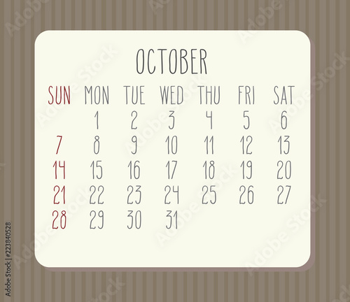 October 2018 calendar