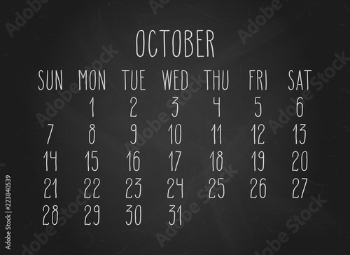 October 2018 calendar