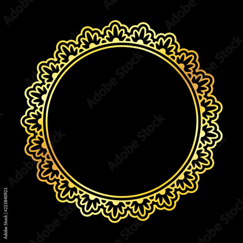 Golden ornamental round floral blank frame