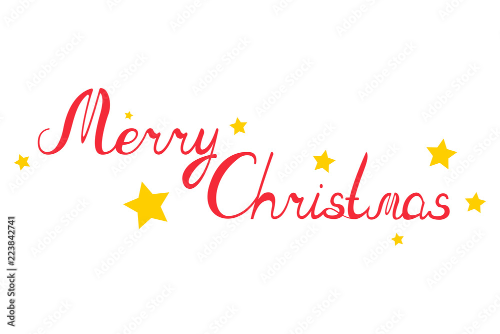 Obraz premium MERRY CHRISTMAS red lettering and golden stars on white background. Vector.