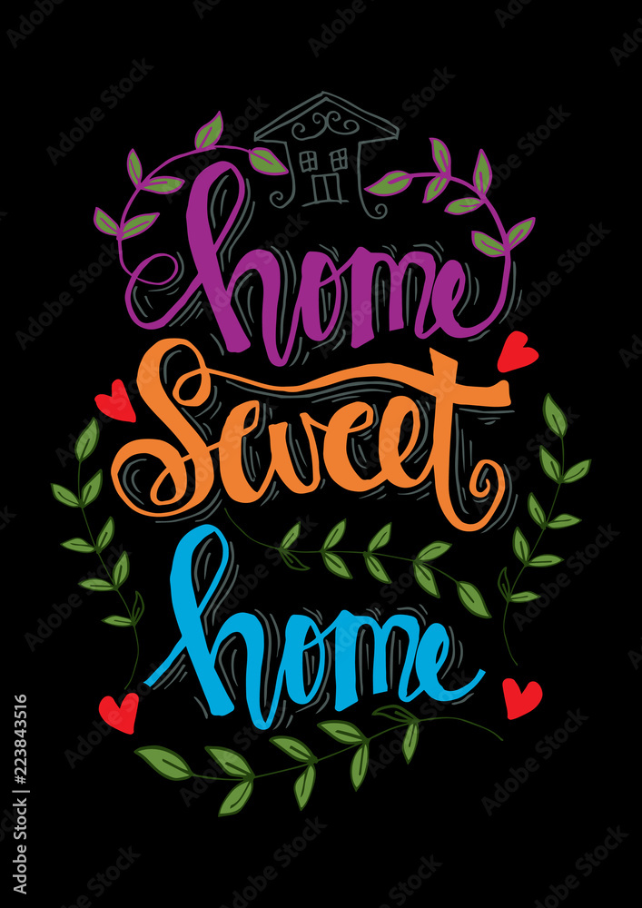 Handwriting lettering with Inspirational phrase Home sweet home. 