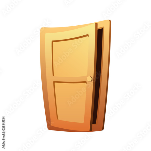 Opened door to dark world. Puzzle mobile game app logo. Vector flat cartoon design. Dark future concept