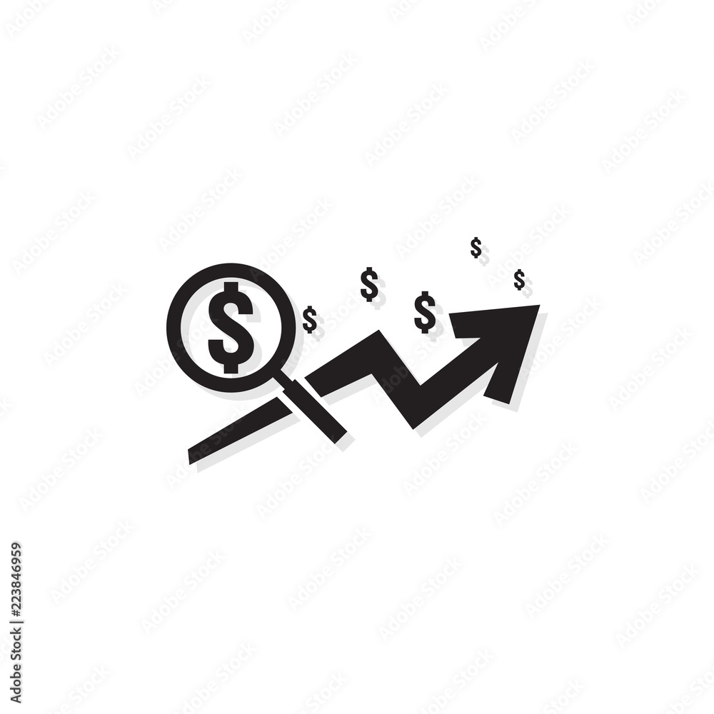 dollar increase revenue icon. Money symbol with arrow stretching. Business finance cost sale symbol. salary payment rising up. outline vector illustration dollar increase revenue icon. Money symbol with arrow stretching. Business finance cost sale symbol. salary payment rising up. outline vector illustration