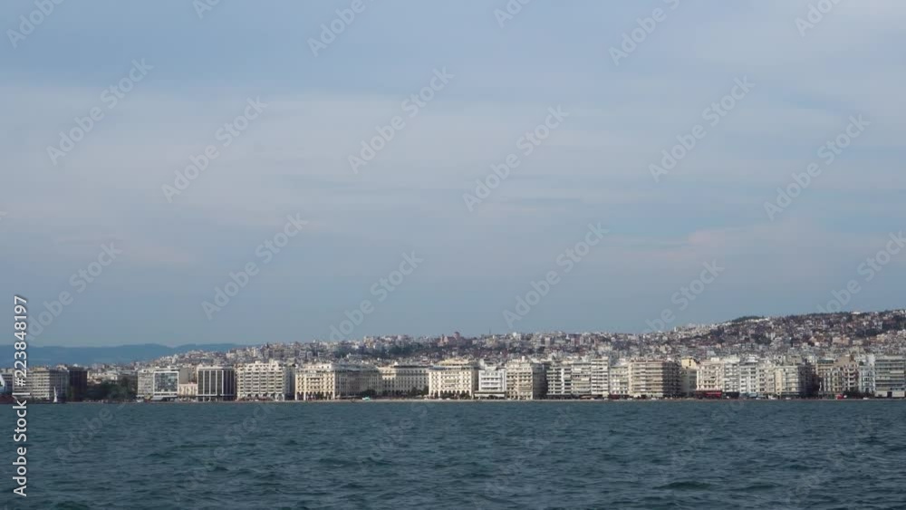 Incredible seaside panorama view on Greece Thessaloniki hotel buildings modern infrastructure cloudy skyline seafront Incredible seaside panorama view on Greece Thessaloniki hotel buildings modern infrastructure cloudy skyline seafront