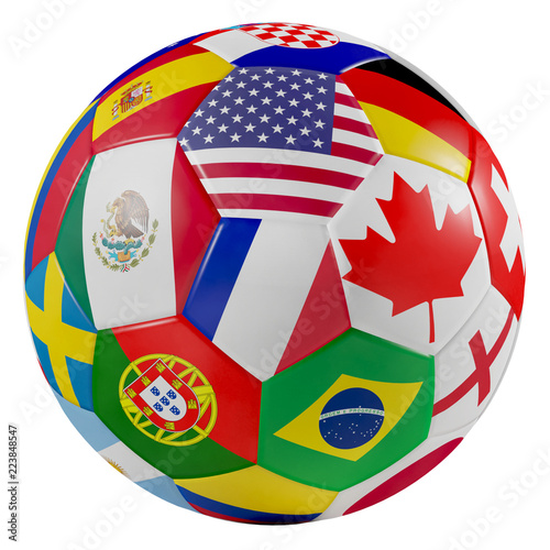 USA Mexico Canada flags soccer football ball 3d-illustration isolated