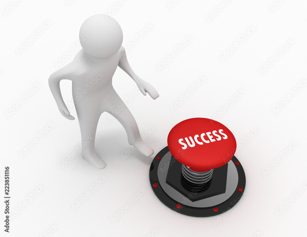 3d man push button success 3d man push button success
