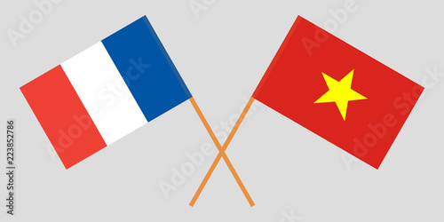 Socialist Republic of Vietnam and France. The Vietnamese and French flags. Official colors. Correct proportion. Vector