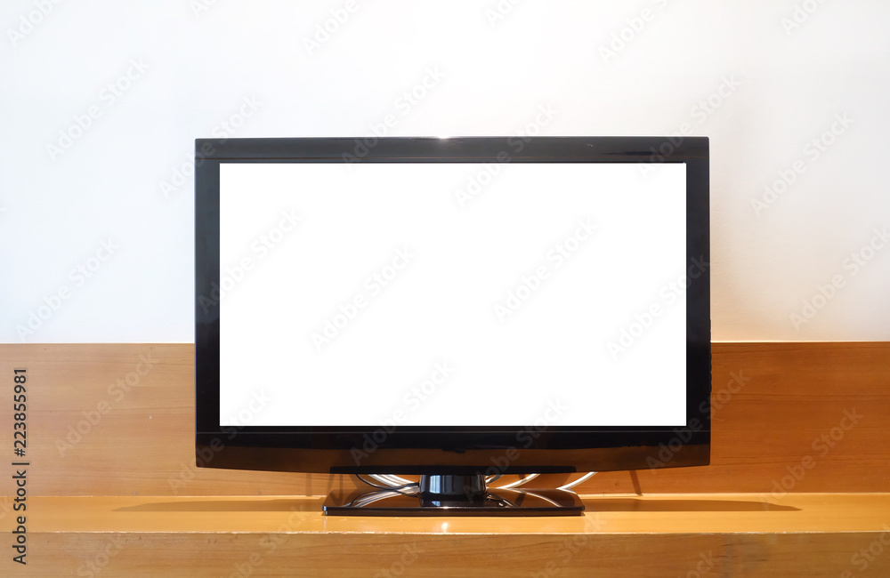 Blank LED TV on TV stand with white background, can use for design. Blank LED TV on TV stand with white background, can use for design.