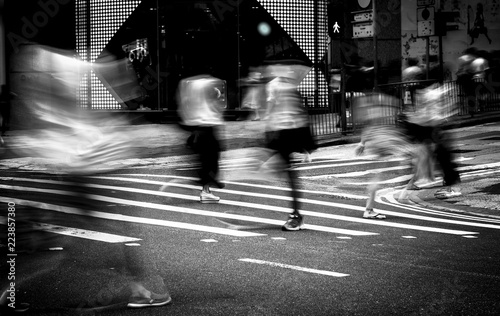 Pedestrians crossing the street on Hong Kong, Black & White style