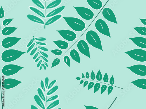 Fototapeta Naklejka Na Ścianę i Meble -  Green leaves seamless pattern vector illustration