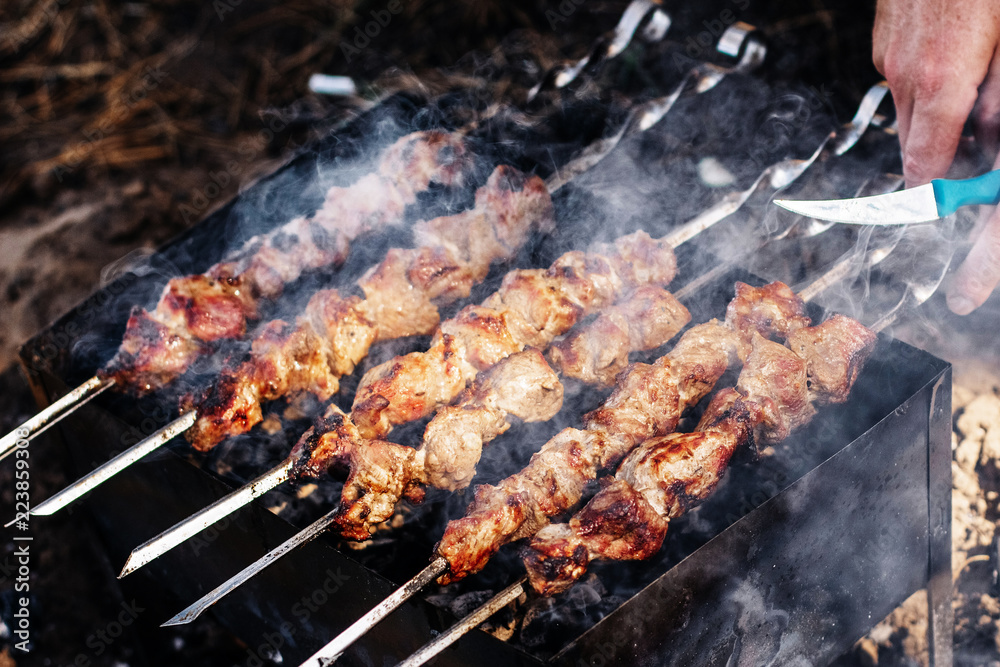 Barbecue skewers  on the brazier
