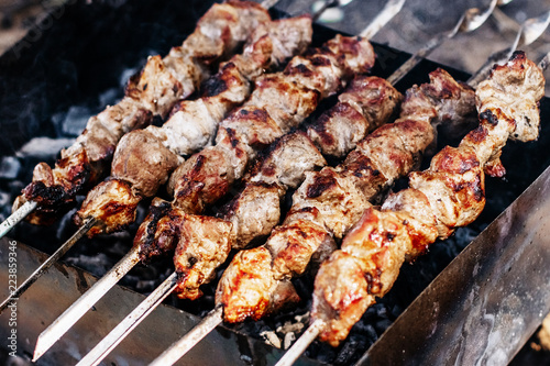 Barbecue skewers on the brazier