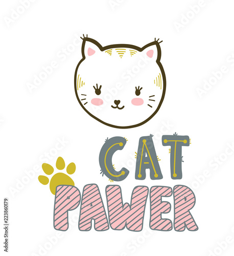 Cat pawer. Cute little cat and paws footprint. Vector isolated illustration. photo