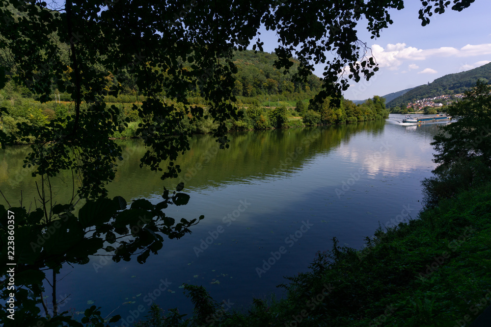 river landscape in summer with blue sky
