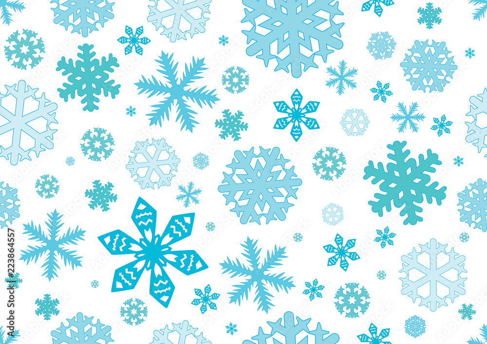 Seamless pattern of different snowflakes, Christmas background. Vector illustration