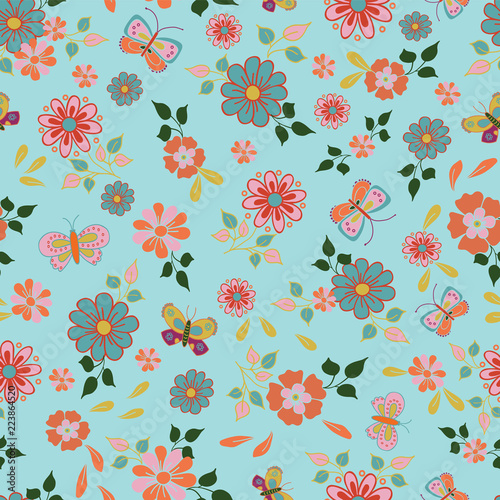 Wallpaper Mural seamless pattern with flowers and butterflies Torontodigital.ca