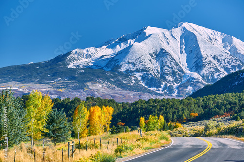 Highway at autumn in Colorado, USA.