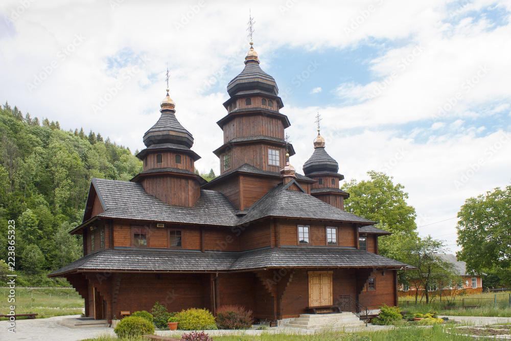 Wooden architecture. Orthodox church in the Carpathians.