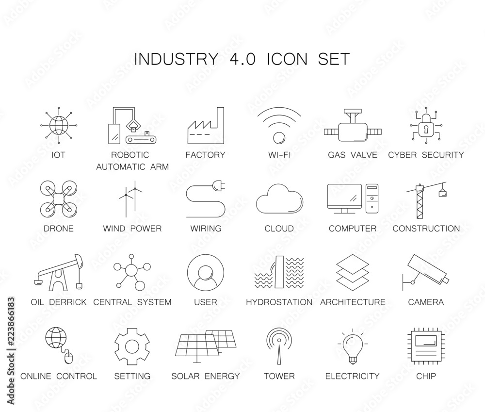 Industry 4.0 icon set. Line icon vector Industry 4.0 icon set. Line icon vector