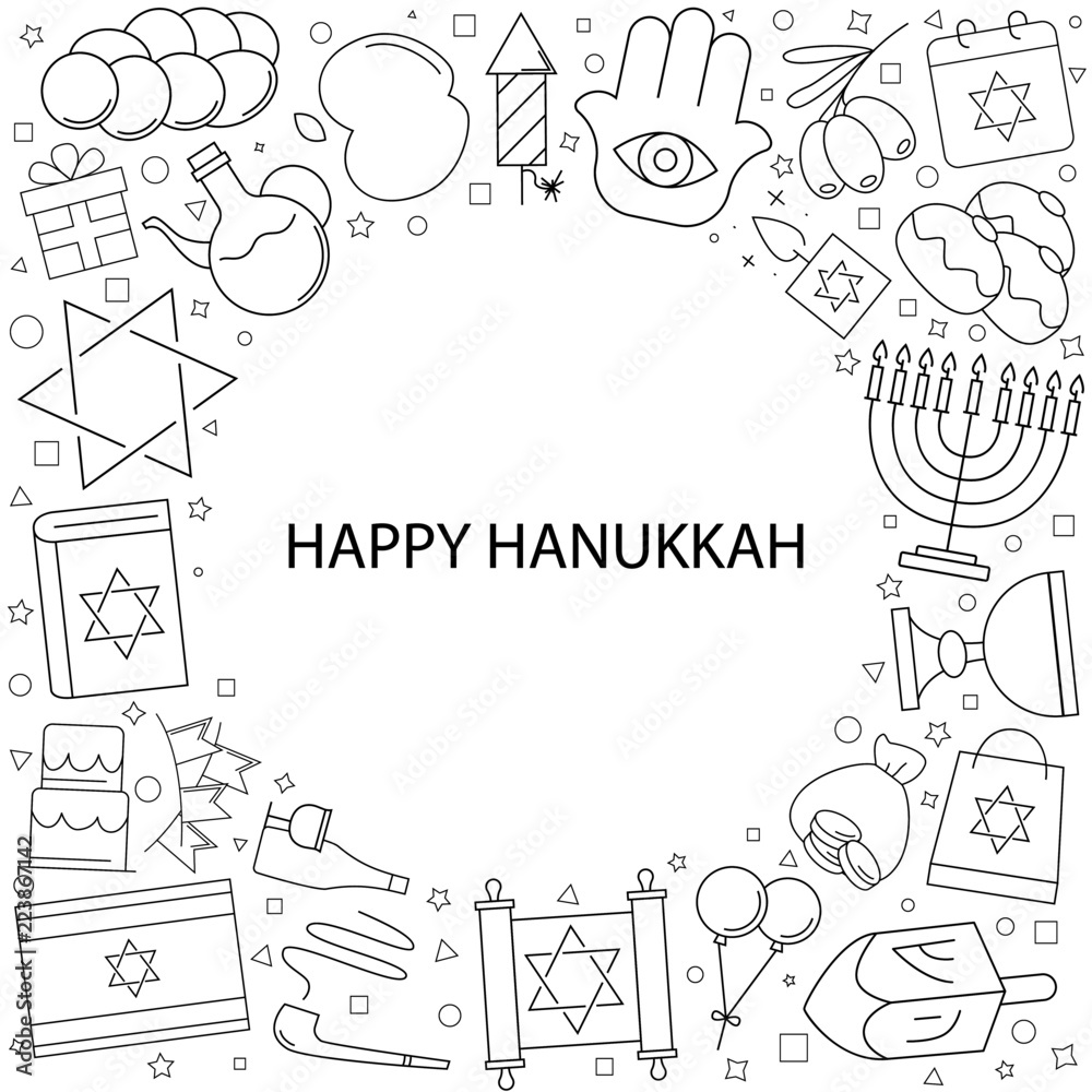 Fototapeta premium Hanukkah background from line icon. Linear vector pattern. Vector illustration 